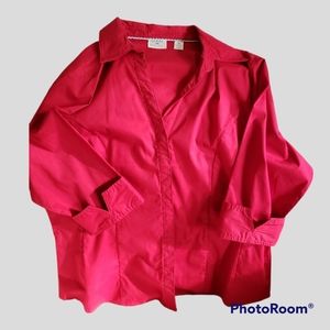 Riders by Lee Women's Easy Care Red 3/4 Sleeve Button Down, Size XL